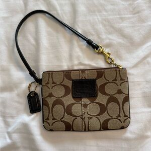 Coach Signature Brown and Cream Wristlet